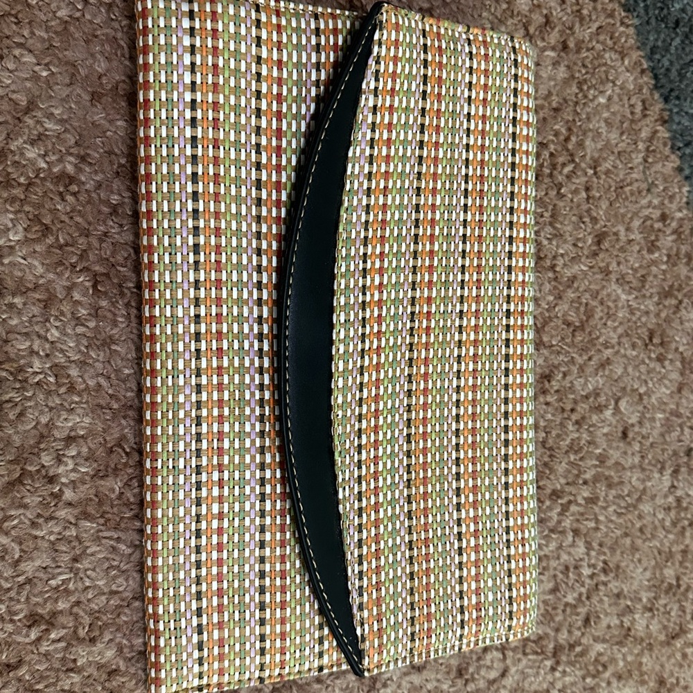 NWOT a new day Multicolored Woven Straw Clutch with Black Accent